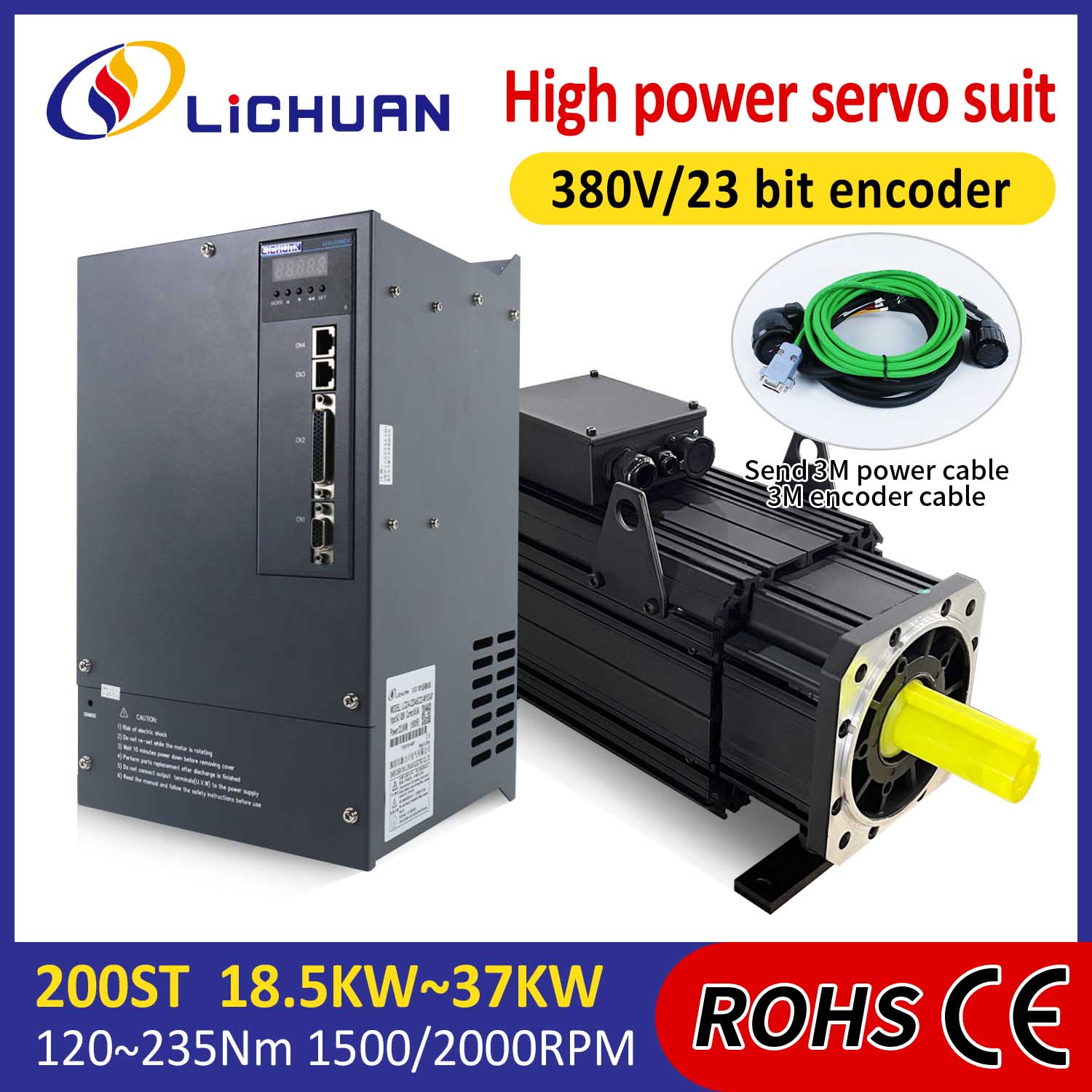 Zestaw sterowników silników serwo Lichuan AC WYSOKA MOC 120Nm 18,5KW AC380V 31,8A 1500/2000RPM IP65
