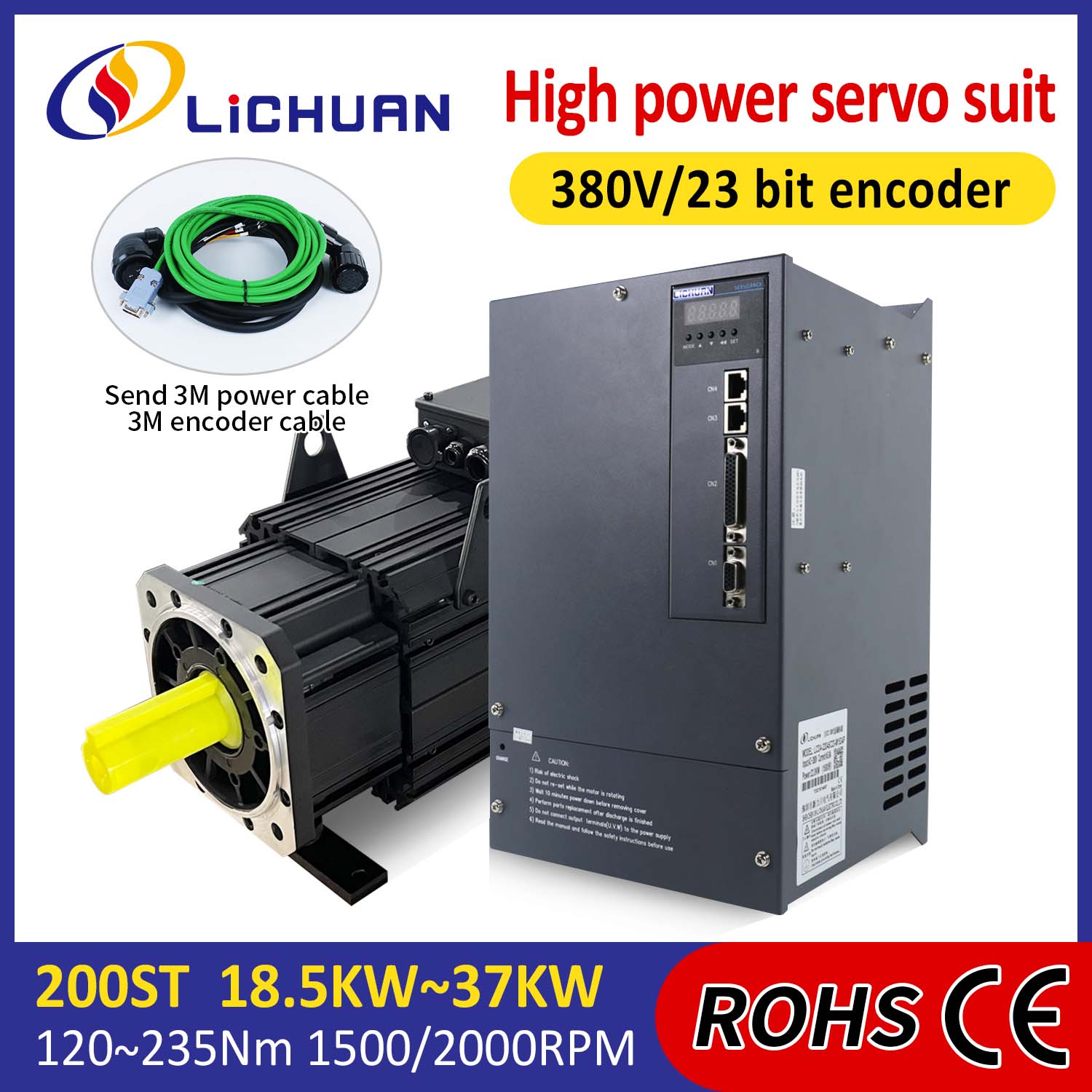 Zestaw sterowników silników serwo Lichuan AC WYSOKA MOC 140Nm 22KW AC380V 44,7A 1500/2000RPM IP65