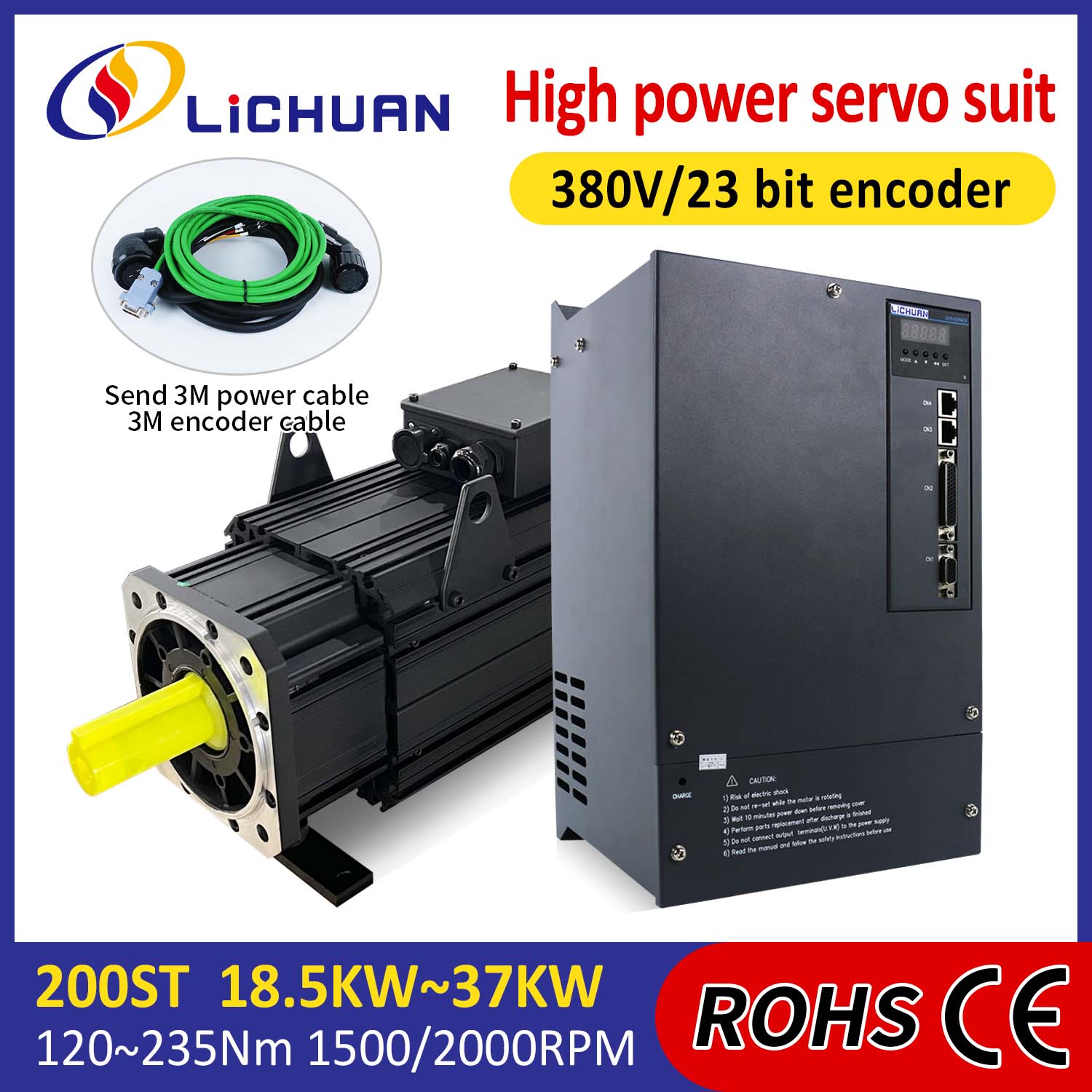 Zestaw sterowników silników serwo Lichuan AC WYSOKA MOC 191N.m 30KW AC380V 52A 1500/2000RPM IP65