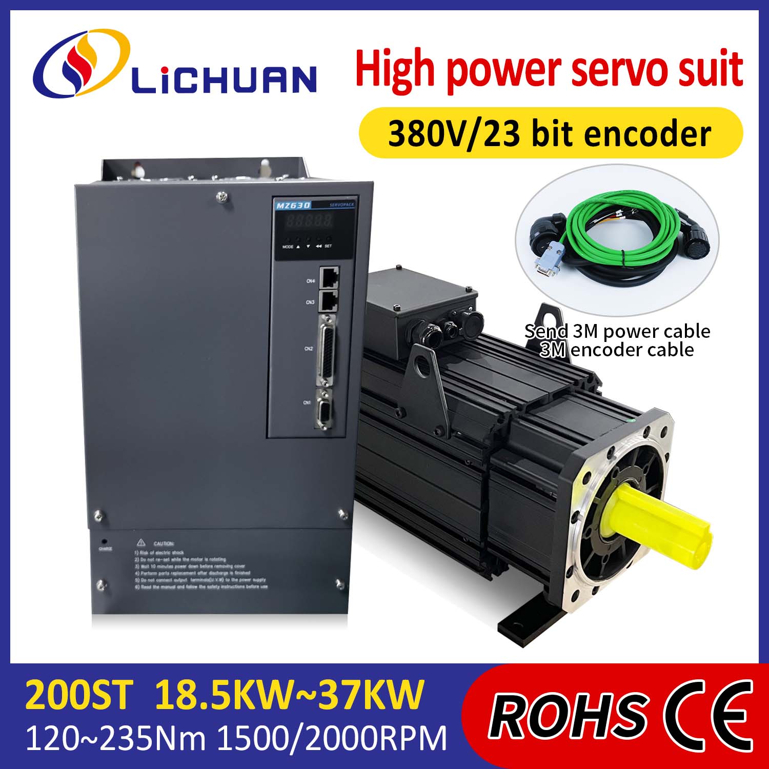 Zestaw sterowników serwosilników Lichuan AC WYSOKA MOC 88Nm 18,5KW AC380V 31,6A 1500/2000RPM IP65